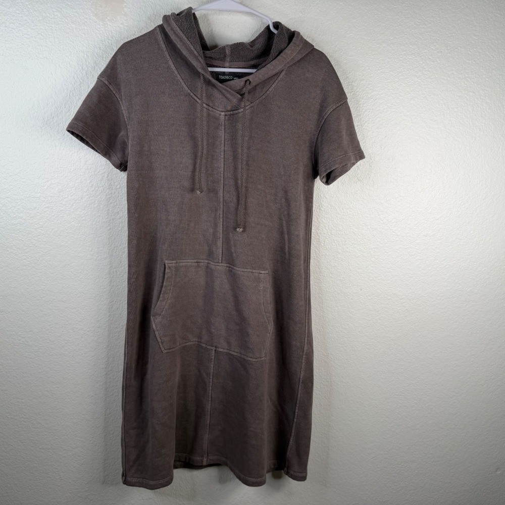 Toad & Co Epique Dress Short Sleeve Hooded Kangaroo Pocket Sustainable Gray Sz S